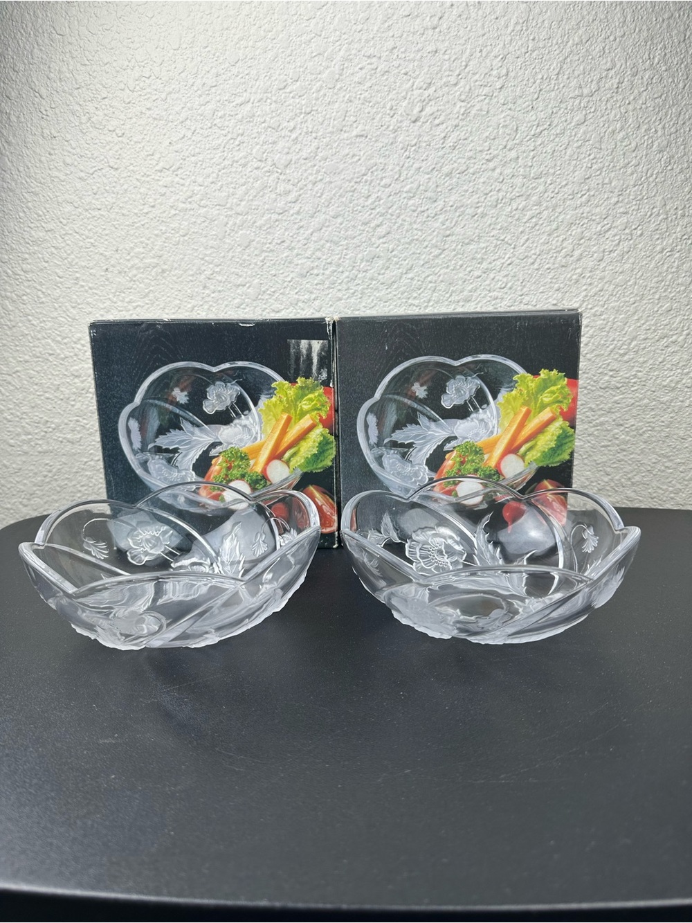 Clear Glass Floral Serving Bowls - Set of 2
